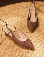 Ankle Tie Pointed Flats Tan Woven Women Boden, Tan Woven