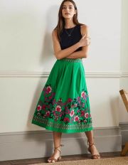 Embroidered Full Cotton Skirt Rich Emerald, Multi Embroidery Women Boden, Rich Emerald, Multi Embroi