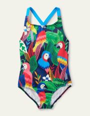 Cross-back Printed Swimsuit Multi Rainbow Rainforest Boden, Multi Rainbow Rainforest