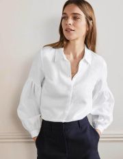 Anna Blouson Linen Shirt White Boden, White