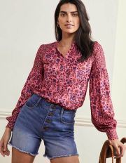 Printed Detail Jersey Shirt Formica Pink, Oriental Meadow Women Boden, Formica Pink, Oriental Meadow