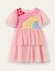 AppliquÃ© Tiered Tulle Dress Provence Dusty Pink Flowers Girls Boden, Provence Dusty Pink Flowers
