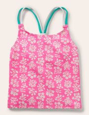 Patterned Tankini Top Strawberry Pink Woodblock Girls Boden, Strawberry Pink Woodblock