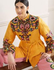Rosie Linen Shirt Honeycomb, Decorative Blooms Women Boden, Honeycomb, Decorative Blooms