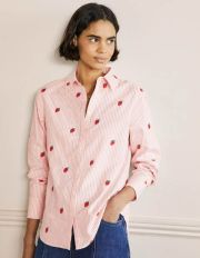 Relaxed Cotton Shirt Mauve Stripe, Strawberry Women Boden, Mauve Stripe, Strawberry
