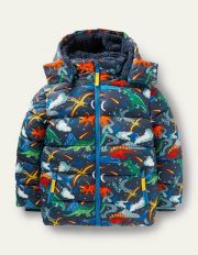 Shower-Resistant Padded Jacket Soot Grey Dinosaurs Boden, Soot Grey Dinosaurs