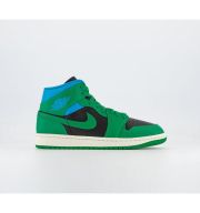 Jordan Air 1 Mid Trainers Black Lucky Green Aquatone Sail