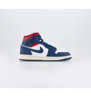 Jordan Air 1 Mid Trainers White French Blue Gym Red