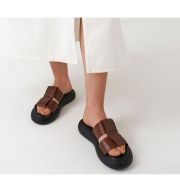 Vagabond Blenda Woven Slides Cognac Leather