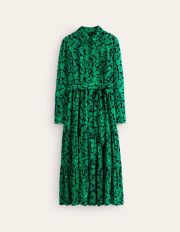 Flo Midi Shirt Dress Green Women Boden, Meadow Green, Tulip Bloom