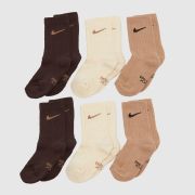 Nike brown kids basic crew sock 6 pack