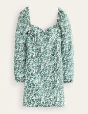 Linen Mini Shift Dress Green Women Boden, Bottle Green, Pansy Bloom