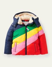 Cosy Padded Jacket Multi Rainbow Ray Christmas Boden, Multi Rainbow Ray