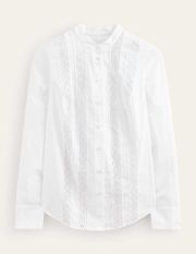 Lace-Panelled Poplin Shirt White Women Boden, White