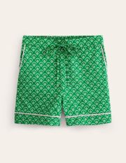 Cotton Sateen Pyjama Shorts Green Women Boden, Green, Ditsy Vine