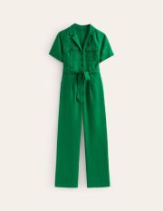 Belted Linen Jumpsuit Green Women Boden, Green Tambourine
