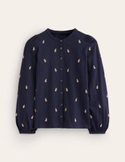 Marina Embroidered Shirt Blue Women Boden, Navy, Pineapple Embroidery