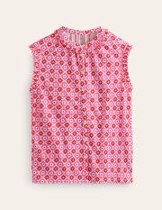 Olive Sleeveless Shirt Pink Women Boden, Pink Power, Geometric Stamp