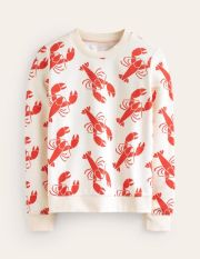 Hannah Printed Sweatshirt White Women Boden, Ivory, Lobster