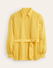 Belted Silk Shirt Yellow Women Boden, Vibrant yellow