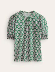 Dolly Puff Sleeve Jersey Shirt Green Women Boden, Sweet Lilac, Shells