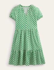 Short Sleeve Jersey Mini Dress Green Women Boden, Rolling Hills, Geo Azure