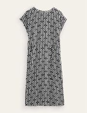 Short Sleeve Column Midi Dress Black Women Boden, Black, Azure Geo
