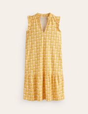 Daisy Jersey Short Tier Dress Yellow Women Boden, Ceylon Yellow, Pineapple Geo