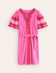 Embroidered Jersey Short Dress Pink Women Boden, Sangria Sunset