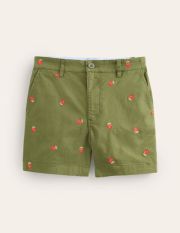 Barnsbury Chino Shorts Green Women Boden, Mayfly, Strawberry Embroidered
