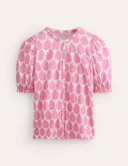 Dolly Puff Sleeve Jersey Shirt Pink Women Boden, Sangria Sunset, Floret Paisley