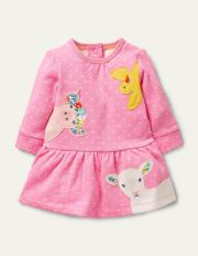 Cosy Sweatshirt Dress Bright Petal Pin Spot Animals Baby Boden, Bright Petal Pin Spot Animals