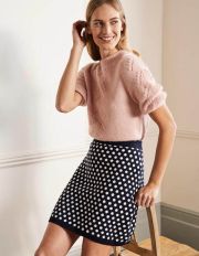 Cleo Knitted Mini Skirt Navy, Ivory Spot Women Boden, Navy, Ivory Spot