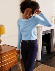 Aimee Pointelle Jumper Frosted Blue Women Boden, Frosted Blue
