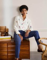 Agnes Oversized Shirt White Embroidered Women Boden, White Embroidered