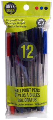 Recycled Medium Ballpoint Pens - 12 Pack - Assorted Coloured Ink