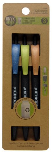 Recycled Retractable Medium Ballpoint Pens - 3 Pack - Black Ink