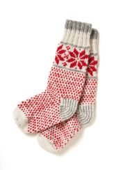 Womens Snowflake Long Socks - Red
