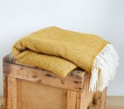 Pure New Wool Fishbone Throw - English Mustard