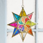 Large Hanging Multi-Coloured Star Glass Lantern