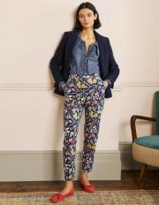 Carrie Printed Trousers French Navy, Tropic Florals Women Boden, French Navy, Tropic Florals