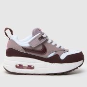 Nike White & Burgundy Air Max 1 Easyon Girls Junior Trainers
