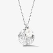 Dower &amp; Hall Silver Hammered Disc &amp; White Freshwater Pearl Nomad Pendant Necklace PLP225-S-W