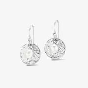 Dower &amp; Hall Sterling Silver Hammered Disc &amp; White Freshwater Pearl Drop Earrings PLE225-S-W