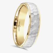 Brown &amp; Newirth Couple 18ct Yellow Gold &amp; Platinum Hammered 5mm Ring 6143 5.0 W