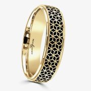 Brown &amp; Newirth Geo 18ct Yellow Gold Black Ceramic Patterned 5mm Ring C6ZNP50 5.0 18Y T