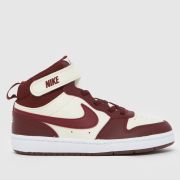 Nike White & Burgundy Court Borough Mid 2 Boys Junior Trainers