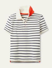 PiquÃ© Polo Shirt Ivory/College Navy Boden, Ivory/College Navy