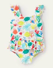 Pretty Frill Waist Swimsuit Ivory Coral Reef Baby Boden, Ivory Coral Reef
