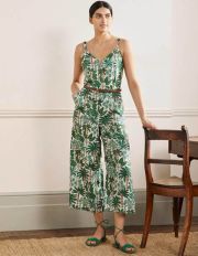 Lola Strappy Linen Jumpsuit Ivory, Palm Forest Women Boden, Ivory, Palm Forest